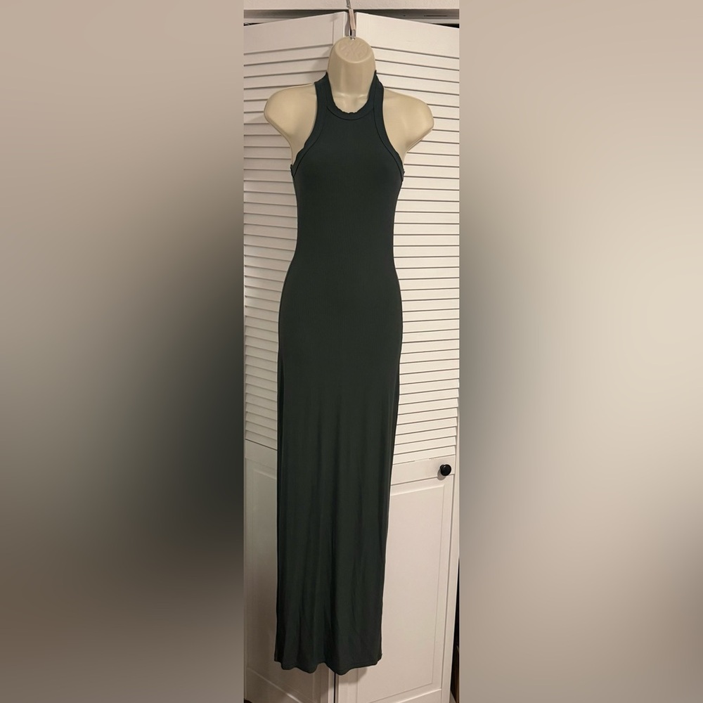 SKIMS Olive Green Ribbed Racerback Maxi Dress